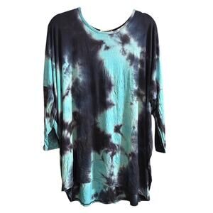 Crepas Women's Plus Size Blue Tie Dye Drop Shoulder Hi-Lo Top Size 3XL 3X
